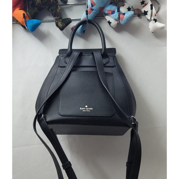 Kate Spade New York Black Leather Pushlock Flap Top Handle Backpack main image 5